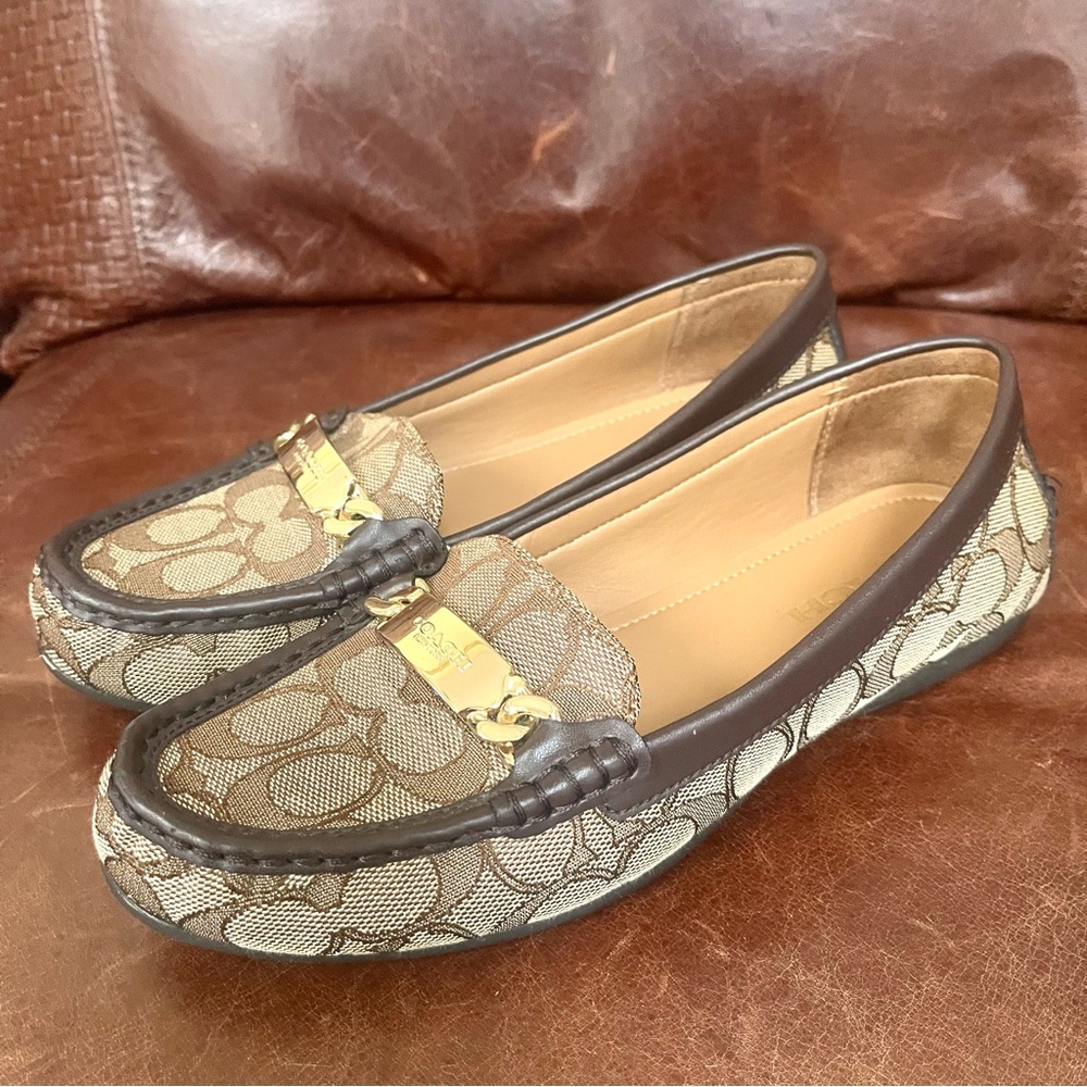 Coach Olive Classic Monogram Logo Print Canvas Leather Trimmed Loafers Size 8 - Picture 4 of 16